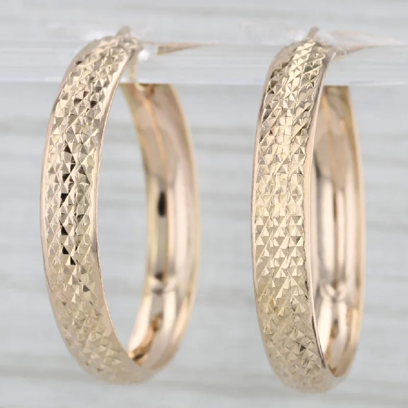 Beautiful Silver Earrings For Wedding Jewelry-Etched Pattern Hoop Earrings 14k Yellow Gold Snap Top Round Hoops