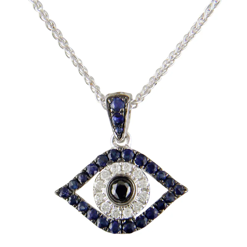 Personalized Birthstone Necklaces For Thoughtful Gifts-Evil Eye Mati Blue Sapphire, Diamond & Black Diamond Pendant Necklace 18K White Gold