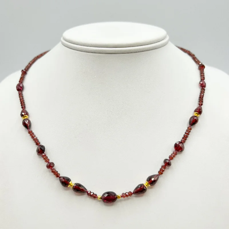 Simple Gold Chain Necklaces For Elegant Style-Red Garnet Beaded Necklace with Bright 18K Gold Accents