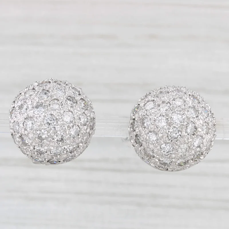 Trendy Resin Earrings For Bold Look-4.80ctw Pave Diamond Cluster Dome Earrings 18k White Gold Stud Drops Omega Backs