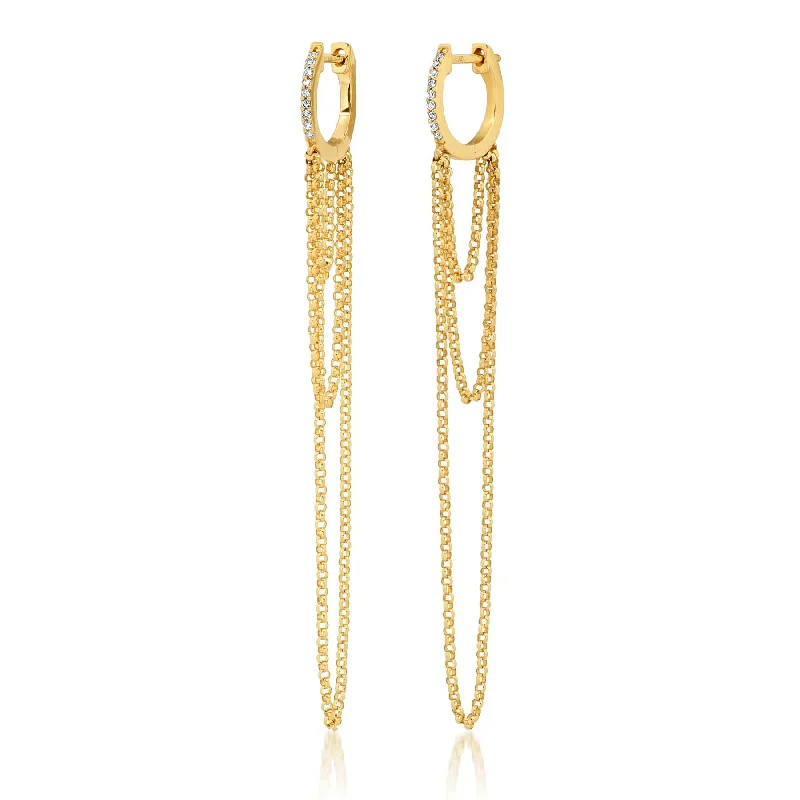 Beautiful Drop Earrings For Parties-LAYERED CHAIN EARRINGS, GOLD