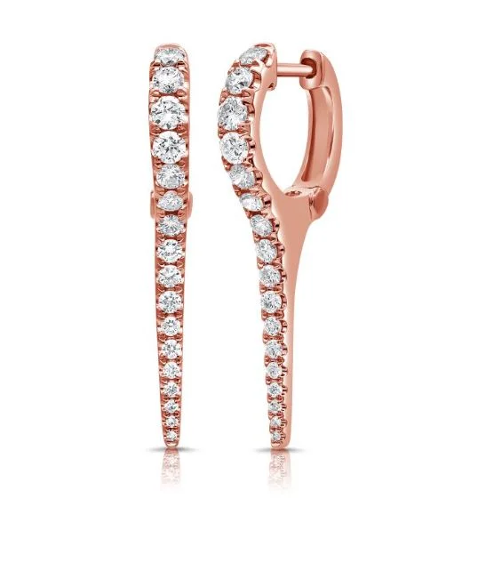 Cool Huggie Earrings For Modern Vibes-14k Rose Gold Diamond Dagger Earrings