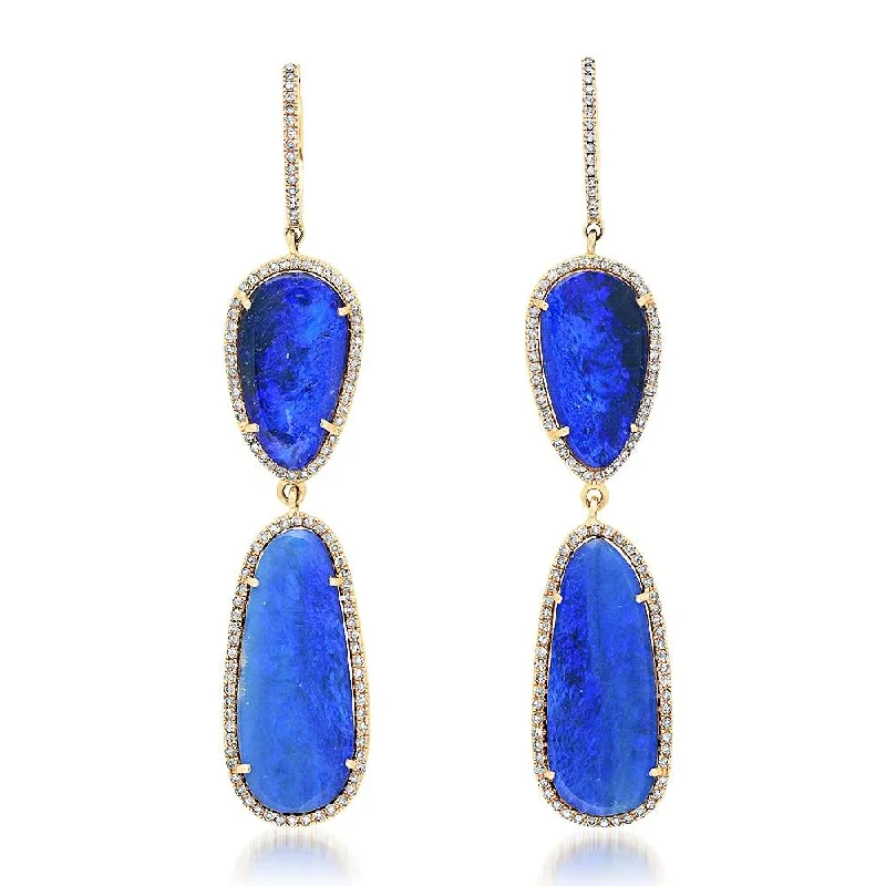 Stunning Long Earrings For Evening Parties-FAVOR DIAMOND EARRINGS, BLUE OPAL