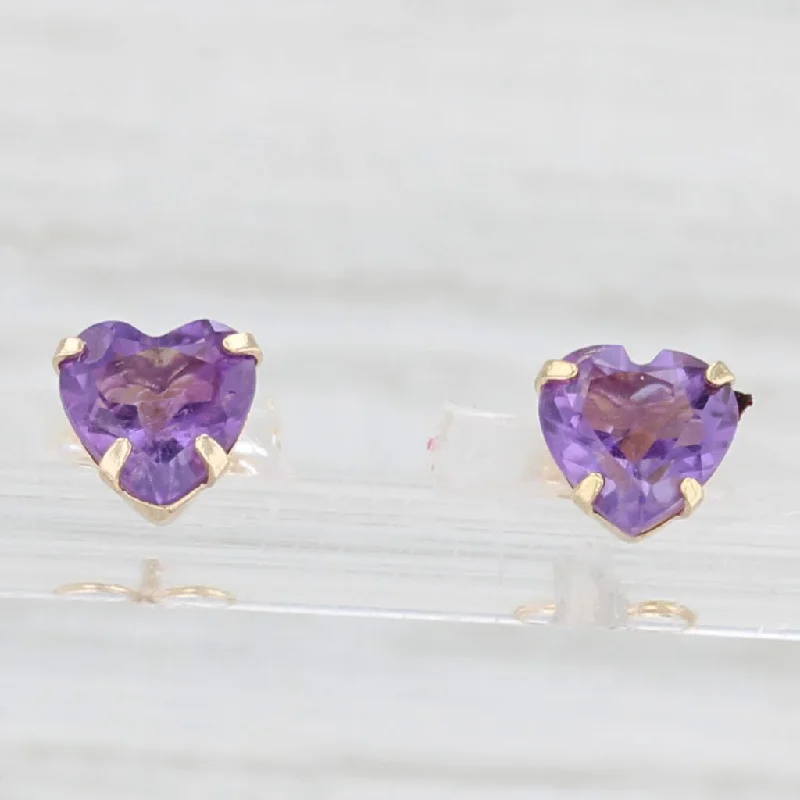 Stylish Resin Earrings For Trendy Looks-1.12ctw Amethyst Heart Stud Earrings 14k Yellow Gold