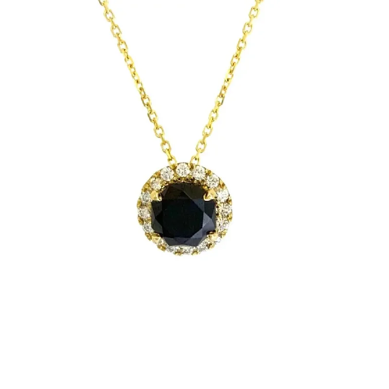 Custom Charm Chain Necklaces For Personalized Gifts-Yellow Gold Black Spinel and Diamond Necklace