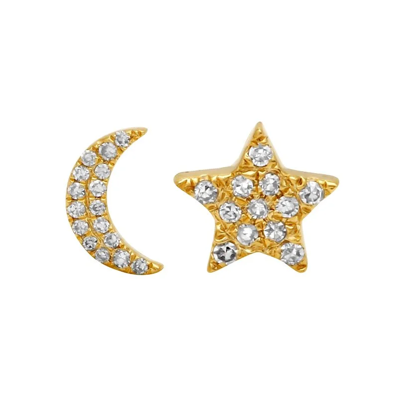 Unique Resin Drop Earrings For Bold Fashion-14K Yellow Gold Diamond Moon + Star Stud Earrings