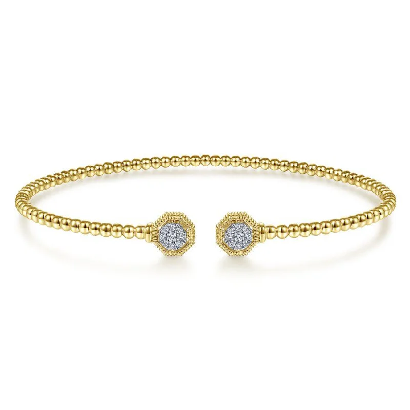 Bracelets With Diamond Accents-Gabriel & Co. - BG4261-62Y45JJ - 14K Yellow Gold Bujukan Split Cuff Bracelet with Diamond Pavâ€š Hexagon Caps