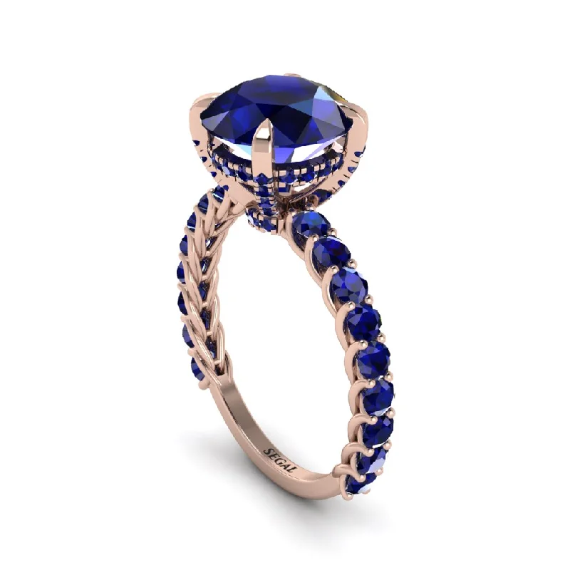 Simple Band Rings For Everyday Style-Sapphire Twisted Band Halo Engagement Ring - Avianna No. 74