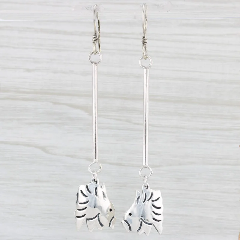 Fashionable Earrings For Day-to-Night Looks-Fish Dangle Earrings Sterling Silver Taxco Mexico Statement Hook Posts