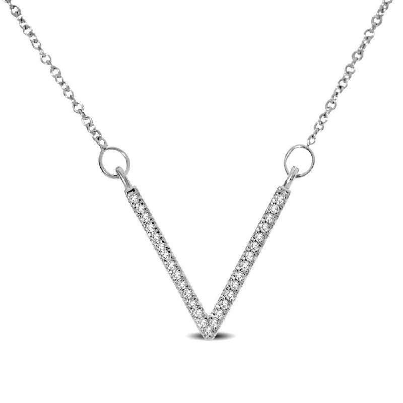 Custom Zodiac Necklaces For Unique Gifts-10K White Gold 1/10 Ctw Diamond V Necklace