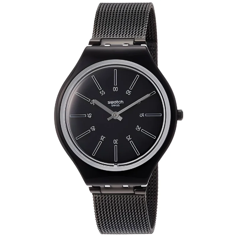 Watches For Business Meetings-Swatch Women's Watch - Skin Skinotte Quartz Black Dial Milanese Bracelet | SVOB100M