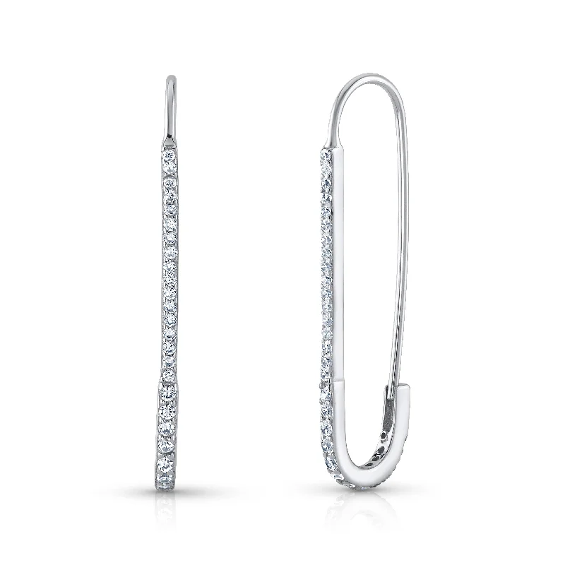 Classic Silver Earrings For Timeless Elegance-LONG CZ PAPERCLIP EARRINGS, SILVER