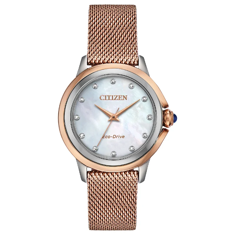 Watches For Everyday Wear-Citizen Eco Drive Ceci Watch With Two Tone Rose And Mother Of Peal Diamond