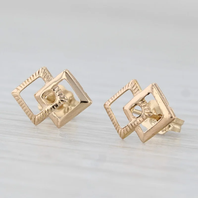 Long Silver Earrings For Evening Wear-Interlocking Squares Stud Earrings 14k Yellow Gold