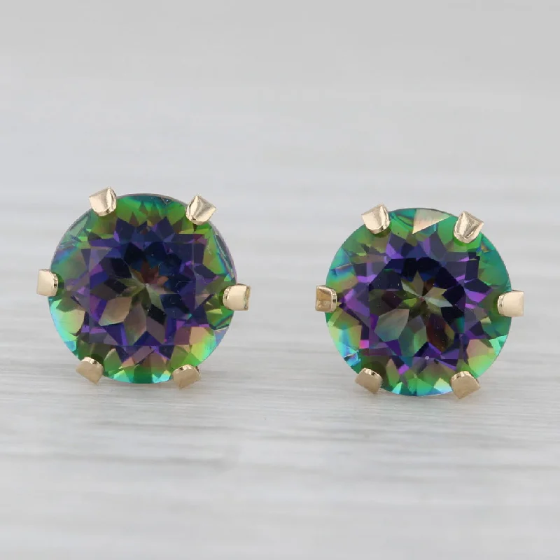 Stylish Chain Earrings For Casual Wear-5ctw Mystic Topaz Round Solitaire Stud Earrings 14k Yellow Gold