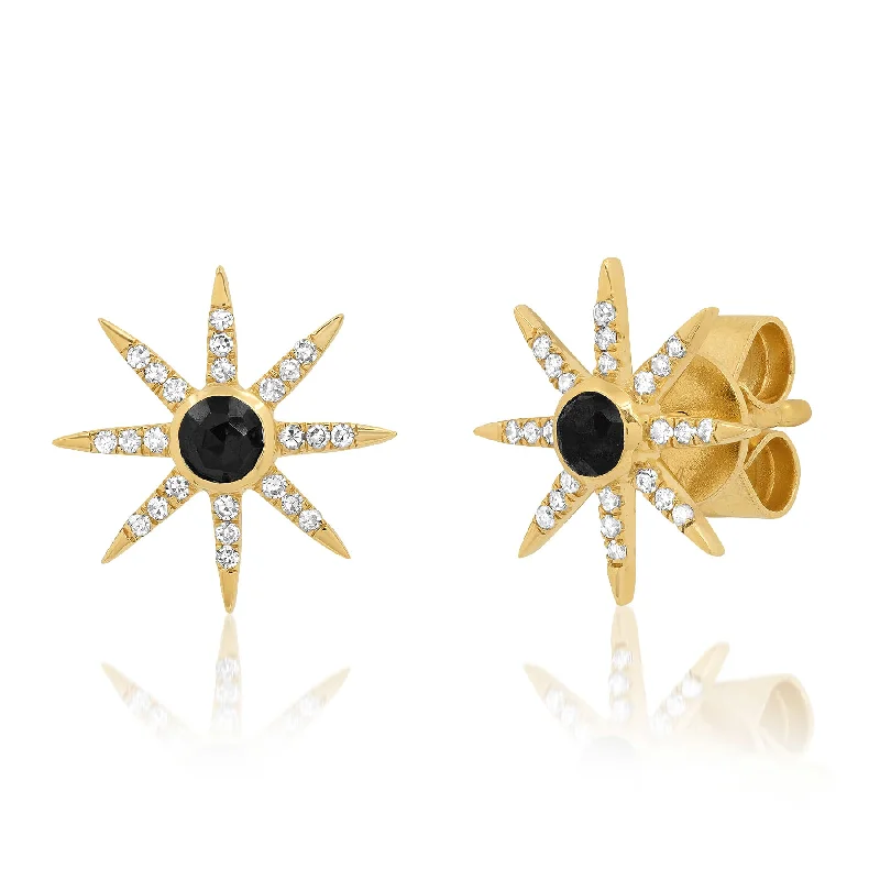 Customized Earrings For Personalized Jewelry-SUNBURST STUD EARRINGS, BLACK SPINEL