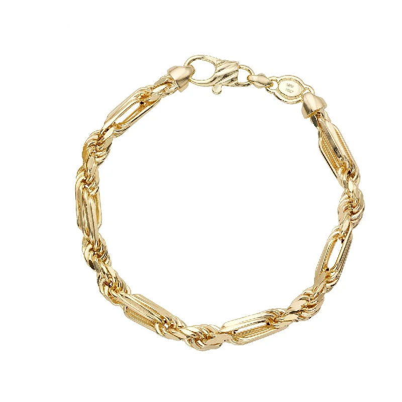 Bracelets With Adjustable Sizes-14K Yellow Gold 8.75" 6.5mm Figarope Bracelet with Lobster Clasp FGRP130-0850