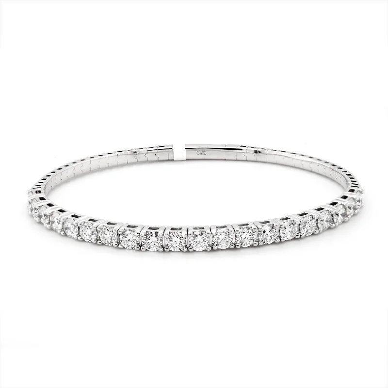 Bangles With Personalized Names-WHITE GOLD LAB GROWN DIAMOND TENNS BANGLE BRACELET, 4.00 CT TW