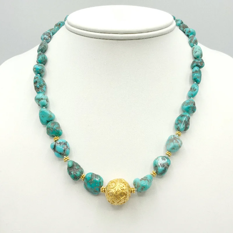 Trendy Moonstone Necklaces For Elegant Looks-Turquoise Nuggets with Gold Vermeil Beads and Accents Necklace