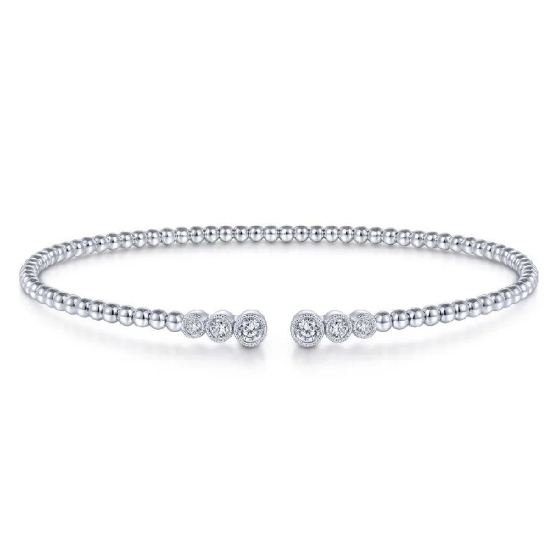 Bracelets For Casual Outfits-Gabriel & Co. - BG4120-62W45JJ - 14K White Gold Bujukan Bead Split Cuff Bracelet with Bezel Set Diamonds