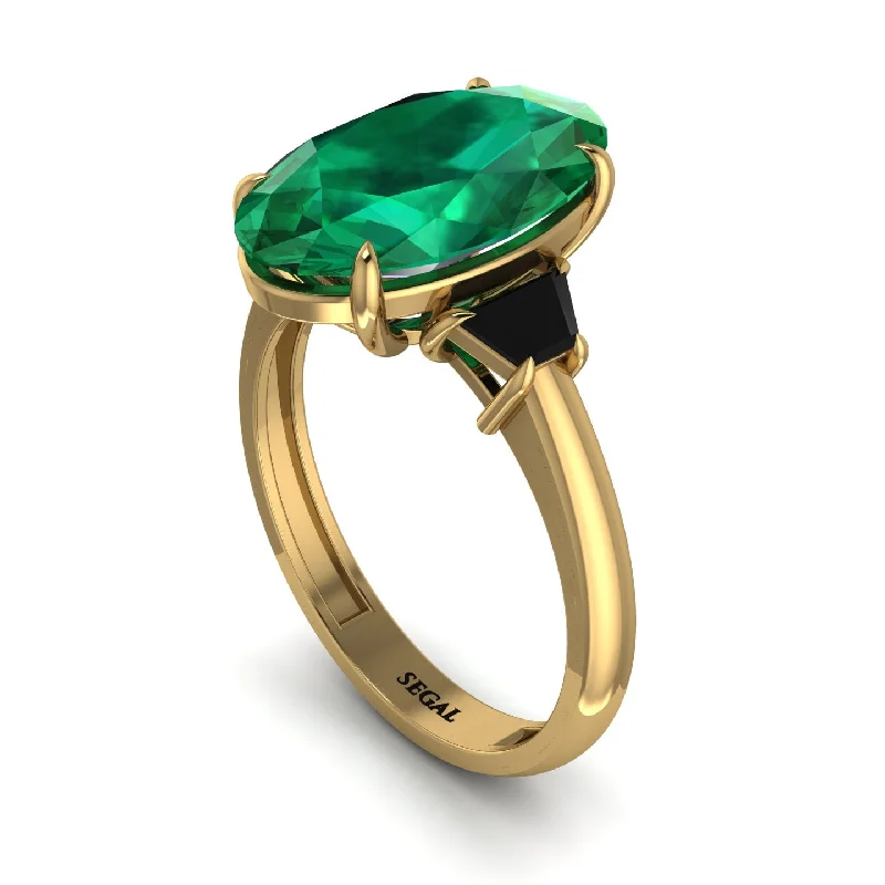 Customizable Birthstone Rings For Gifts-Oval-Cut Emerald Three Stone Engagement Ring - Amari No. 34