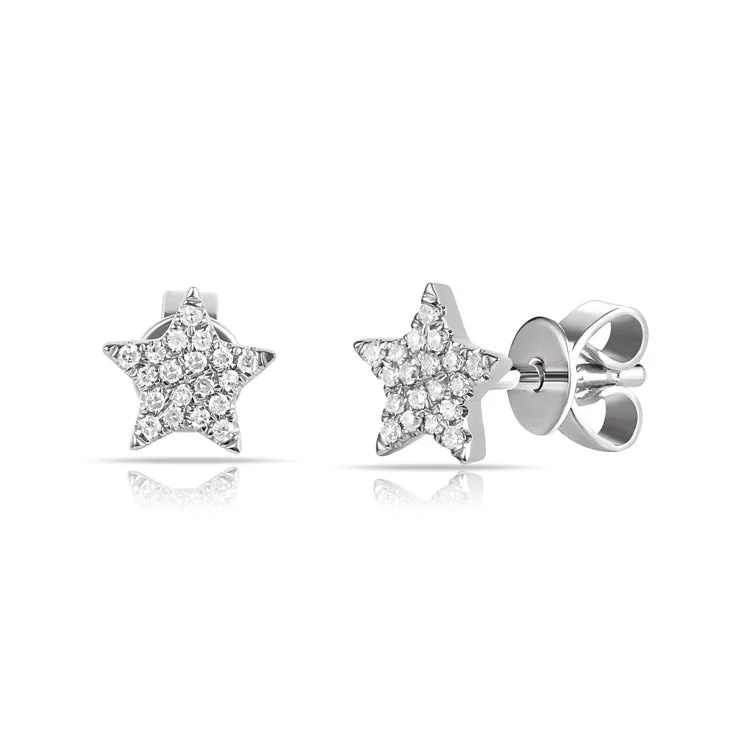 Classic Gold Hoop Earrings-14K White Gold Diamond Mini Star Earrings