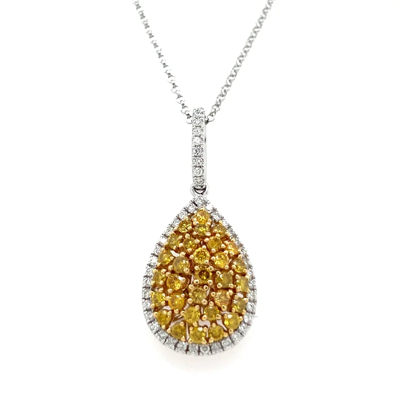 Elegant Multi-Layered Necklaces For Fashionistas-18k Two Tone Pear Shape Cluster Fancy Color Diamond Necklace