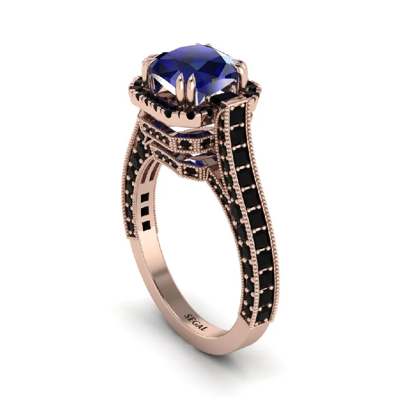 Bold Sapphire Rings For Engagement-Sapphire Three Halo Milgrain Engagement Ring - Mira No. 44