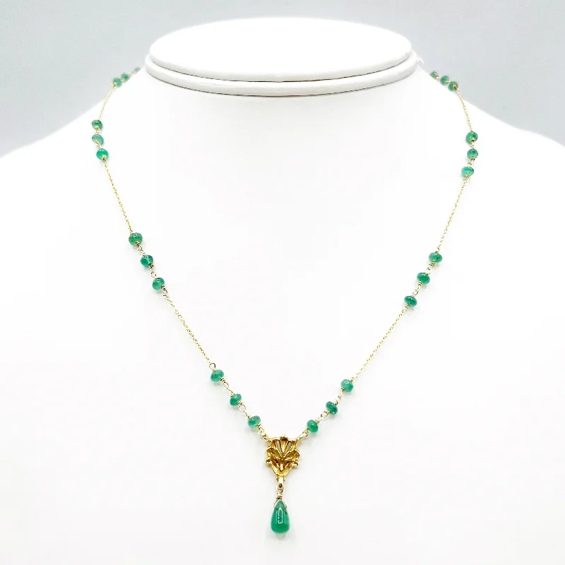 Statement Gold Chain Necklaces For Fashion-Emeralds and Floral Tassel Necklace