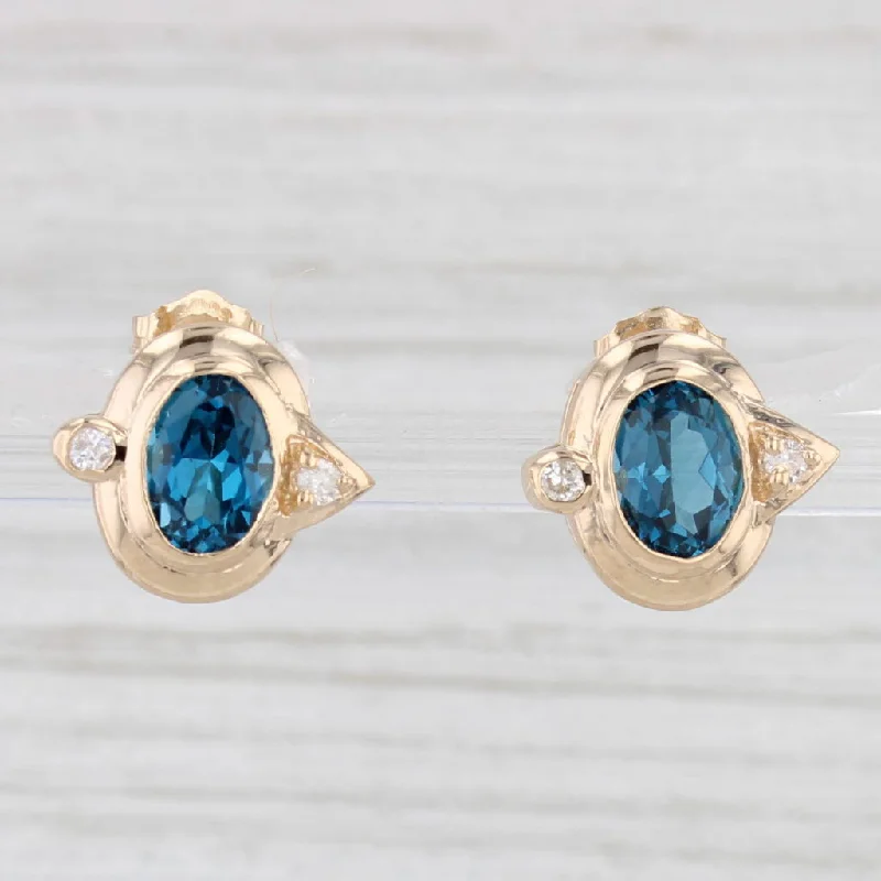 Elegant Earrings For Bridesmaids Gifts-2.17ctw Blue Topaz Diamond Stud Earrings 14k Yellow Gold