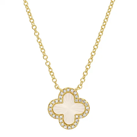 Fashionable Rope Necklaces For Casual Look-14K Yellow Gold Diamond and Mother of Pearl Fluted Quatrefoil Necklace