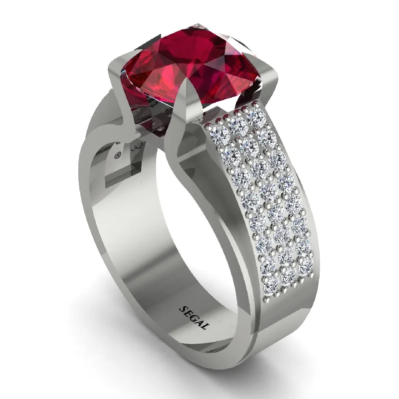 Personalized Initial Wedding Rings For Couples-Round Cut Ruby 14K Gold Pave Engagement Ring - Saylor No. 12