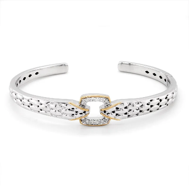 Bangles With Pearls-SILVER AND GOLD HINGED BANGLE WITH DIAMONDS, .19 CT TW