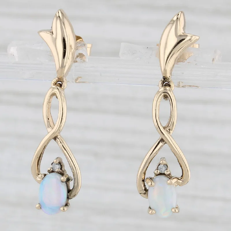 Statement Gemstone Earrings For Bold Fashion-Opal Diamond Dangle Earrings 14k Yellow Gold Oval Drops