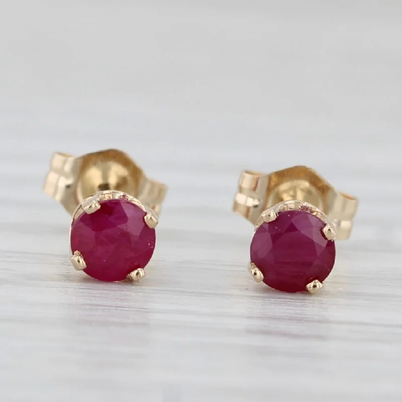 Geometric Drop Earrings For Modern Fashion-0.60ctw Ruby Stud Earrings 14k Yellow Gold Round Solitaire Studs