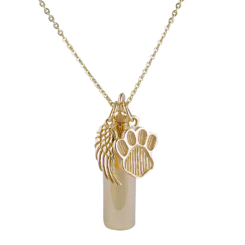 Elegant Moonstone Necklaces For Chic Style-14K Yellow Gold Creamation Urn Keepsake Bottle with Dog Paw & Angel Wing