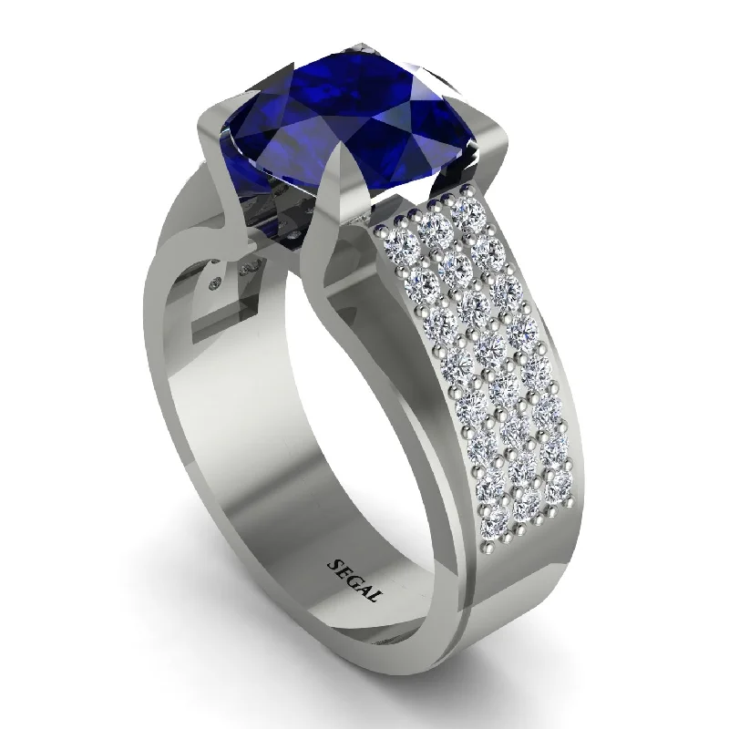 Minimalist Wedding Rings For Subtle Style-Round Cut Sapphire 14K Gold Pave Engagement Ring - Saylor No. 15