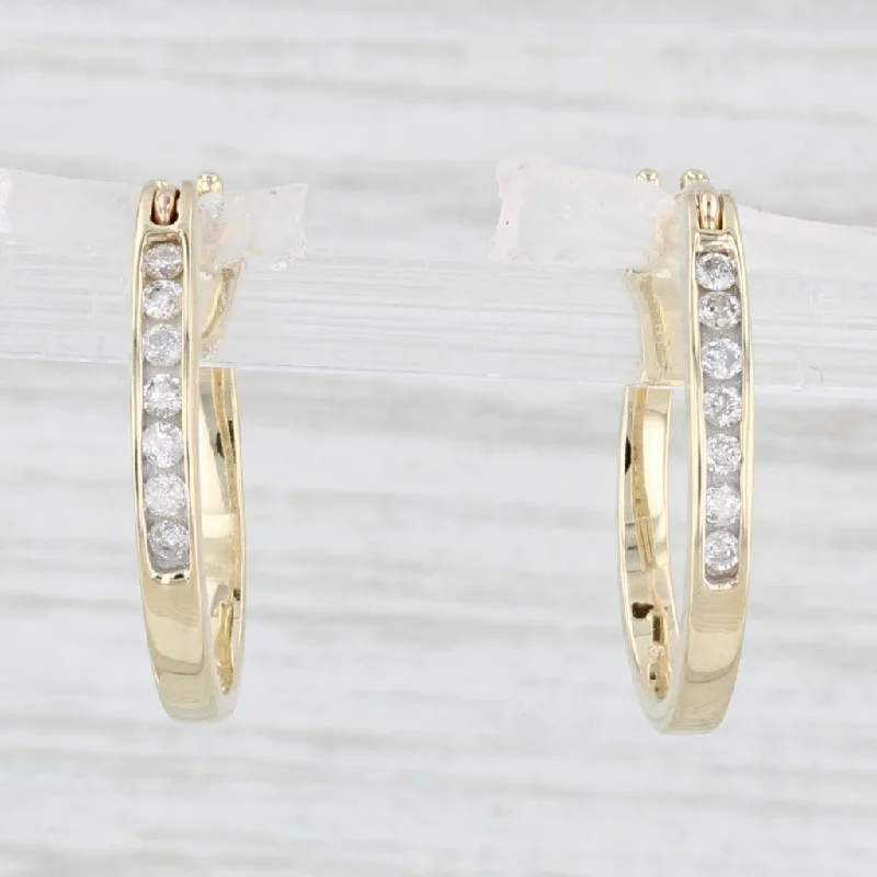 Beautiful Silver Earrings For Casual Wear-Diamond Hoop Earrings 10k Yellow Gold Snap Top Round Hoops