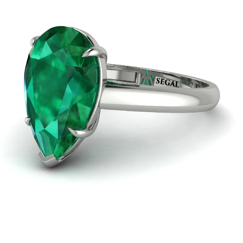 Classic Gold Wedding Rings For Him and Her-Pear Cut Emerald Solitaire Engagement Ring - Elle No. 6