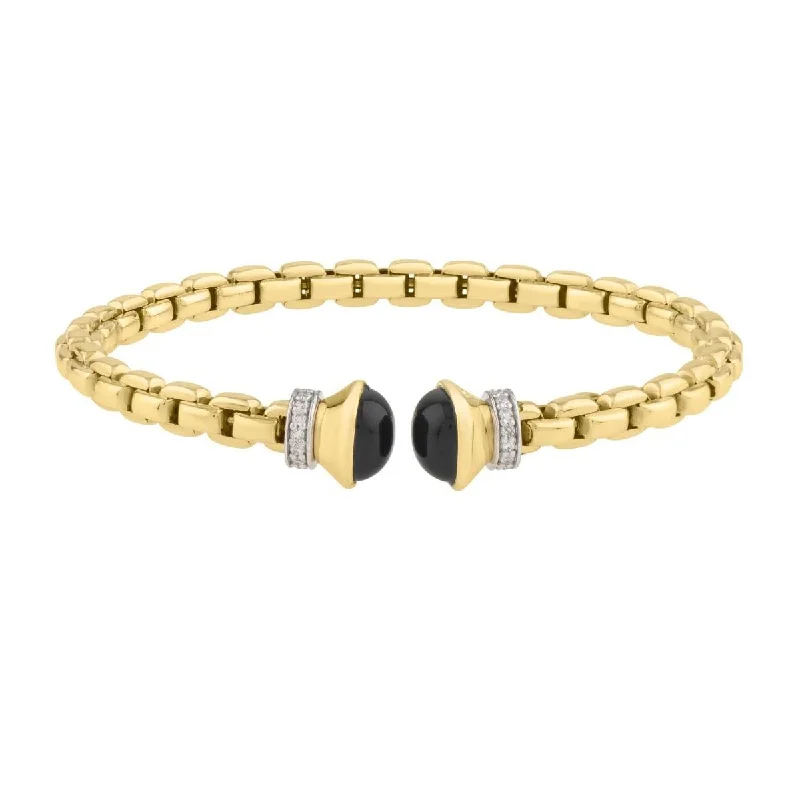 Bangles With Charms-TWO-TONE GOLD BANGLE BRACELET WITH BLACK ONYX AND DIAMONDS, .20 CT TW