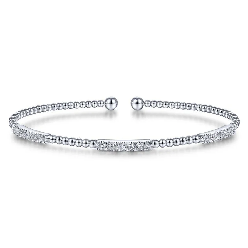 Bracelets For Vintage Fashion-Gabriel & Co. - BG4217-62W45JJ - 14K White Gold Bujukan Bead Cuff Bracelet with Diamond Pavâ€š Stations