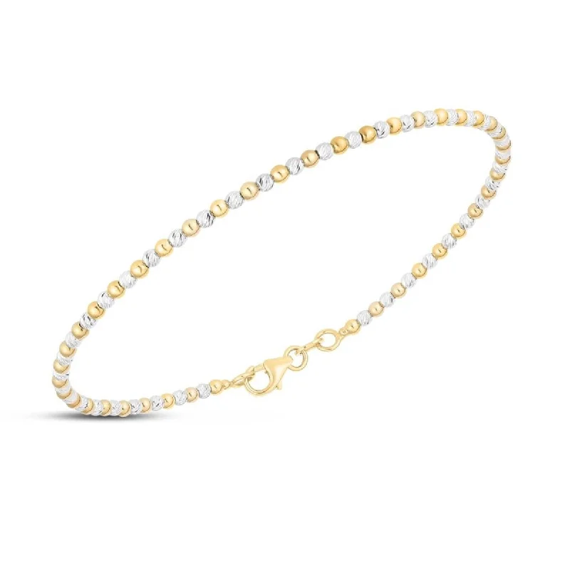 Bangles For Everyday Wear-TWO-TONE GOLD DIAMOND CUT BEADED BANGLE BRACELET