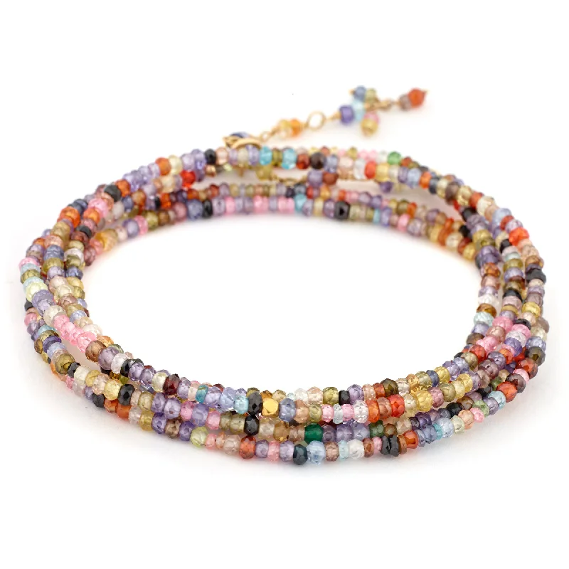 Statement Gold Chain Necklaces For Fashion-Anne Sportun Wrap Bead Bracelet/Necklace with Multi-Colored Cubic Zirconia B098G-CZ