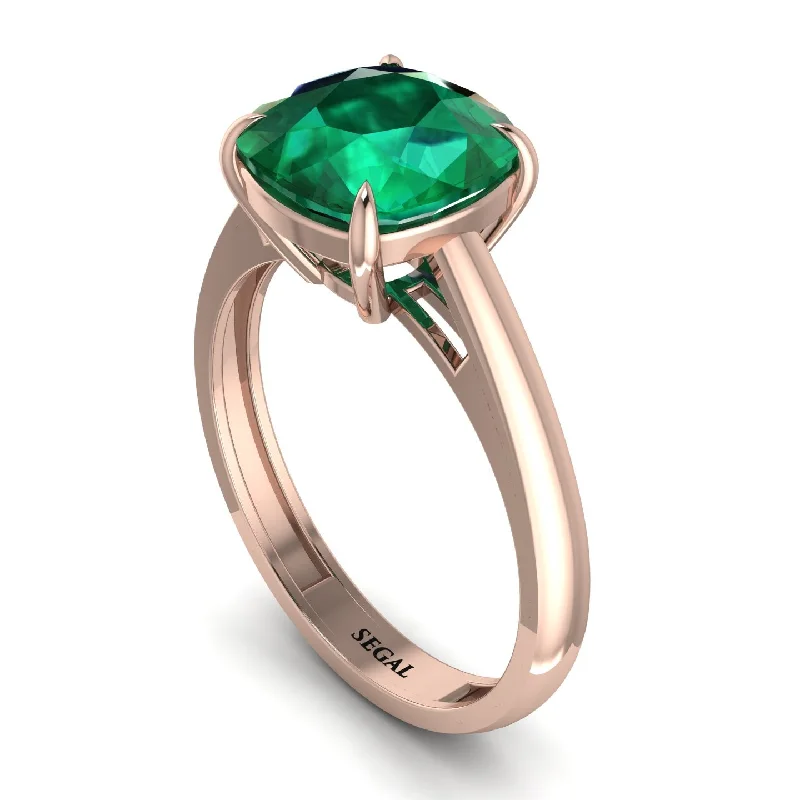 Stunning Emerald Rings For Engagement-Cushion Cut Emerald Solitaire Engagement Ring - Royalty No. 5