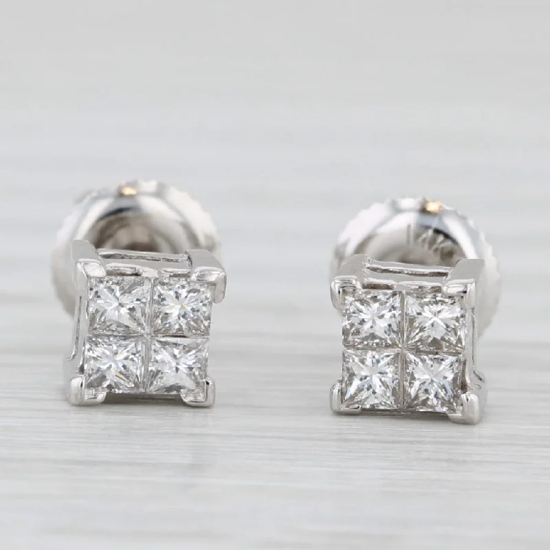 Luxury Diamond Drop Earrings For Glamour-0.50ctw Princess Diamond Stud Earrings 14k White Gold Pierced Screw Backs