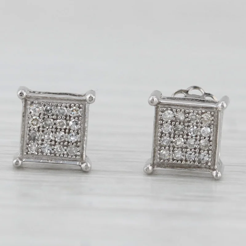 Beautiful Silver Earrings For Wedding Jewelry-Diamond Square Stud Earrings 14k White Gold