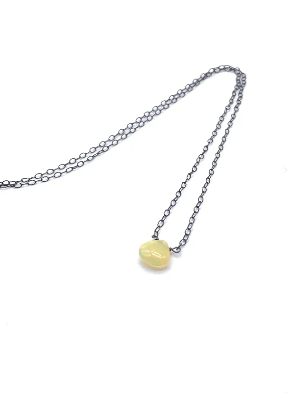 Unique Bar Necklaces For Trendy Looks-Petite Opal Pendant on Sterling Silver or Oxidized Sterling Silver Chain