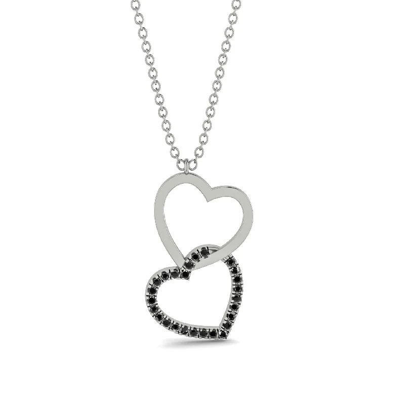 Bold Gold Necklaces For Fashionistas-Interlocked Hearts Black Diamond Necklace - Wendy No. 9