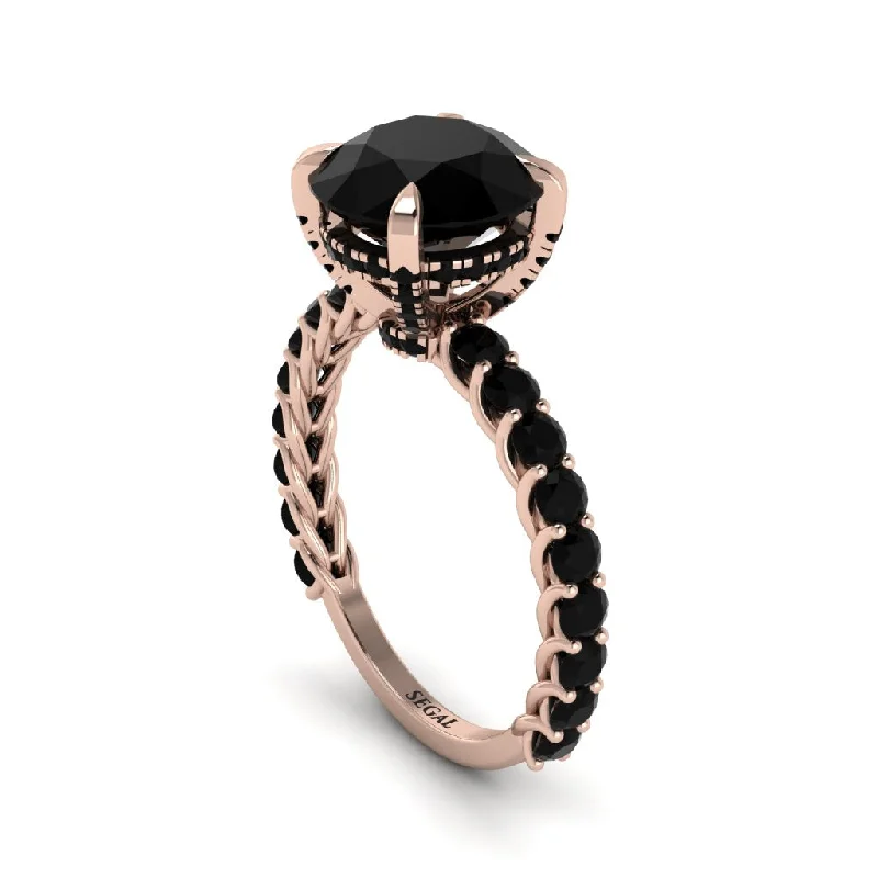 Classic Gold Rings For Timeless Style-Black Diamond Twisted Band Halo Engagement Ring - Avianna No. 38