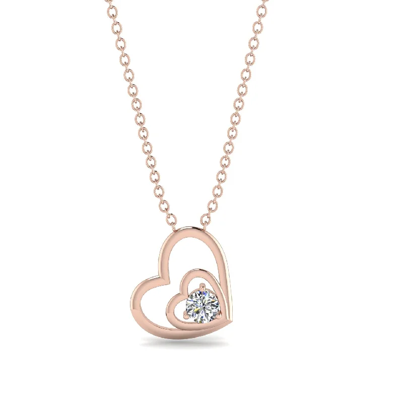 Silver Heart Necklaces For Romantic Gifts-Two Hearts Diamond Necklace - Dana No. 2